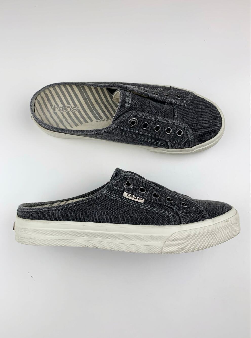 Taos Ez Soul Sneakers Mules Slip On Slides Grey Canvas Comfort Casual Womens 8.5